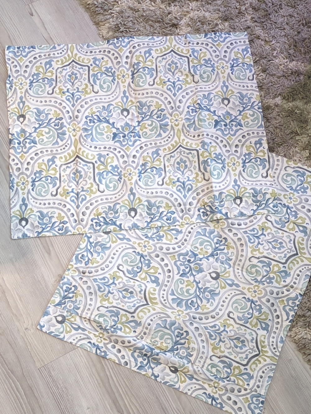 Pottery Barn King Duvet Cover 2 PCs Jessie Scroll Blue Green Organic Cotton - Picture 4 of 12